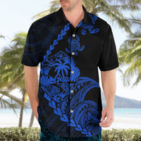 Personalised Guam Hawaiian Shirt Tribal Turtles Curves Style - Blue LT7 - Polynesian Pride
