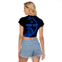 Personalised Guam Raglan Cropped T Shirt Tribal Turtles Curves Style - Blue LT7 - Polynesian Pride