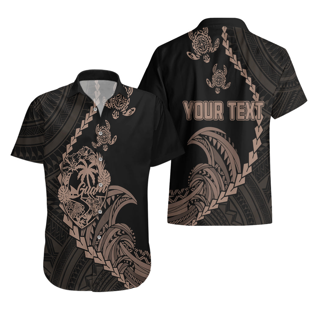 Personalised Guam Hawaiian Shirt Tribal Turtles Curves Style - Brown LT7 - Polynesian Pride
