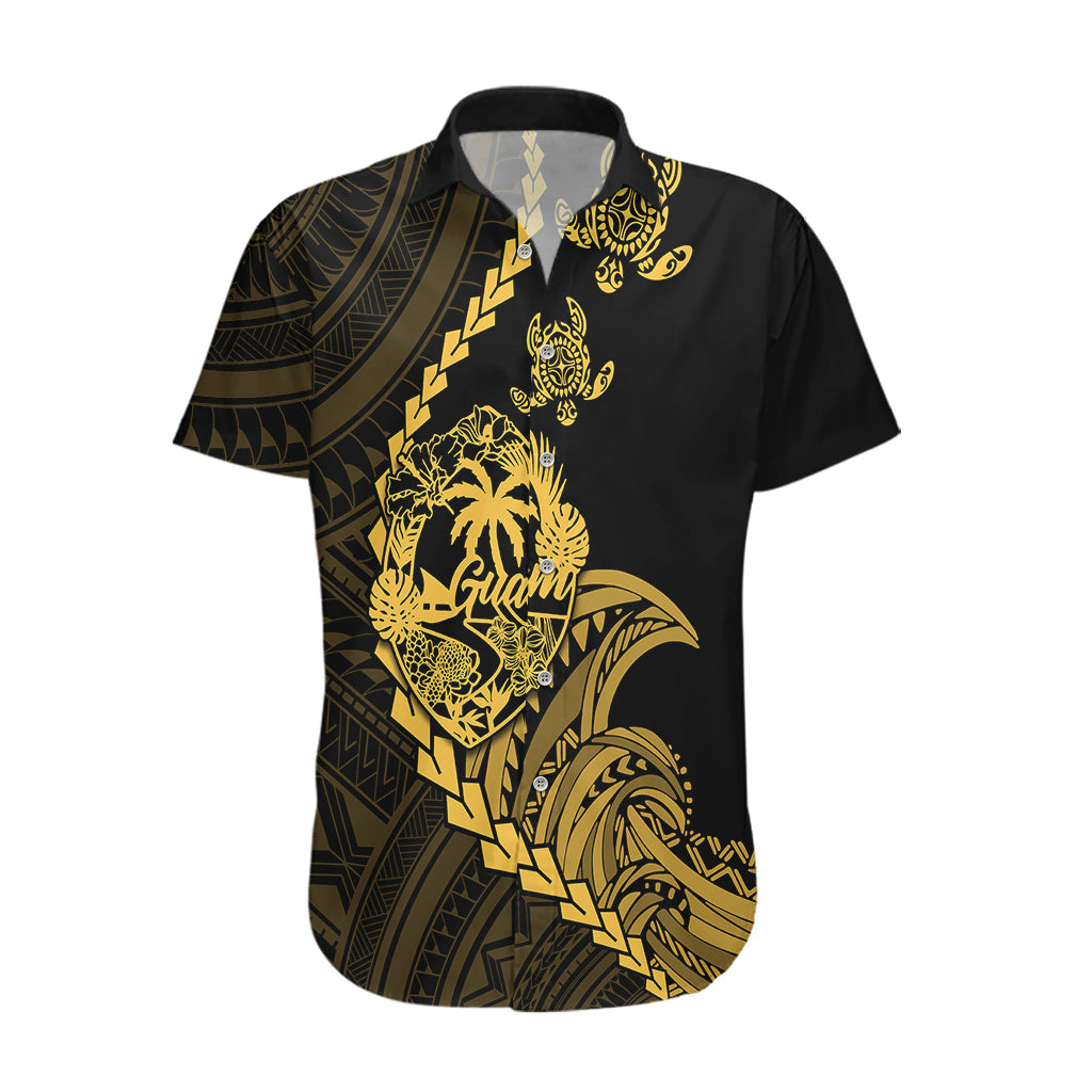 Personalised Guam Hawaiian Shirt Tribal Turtles Curves Style - Gold LT7 Gold - Polynesian Pride