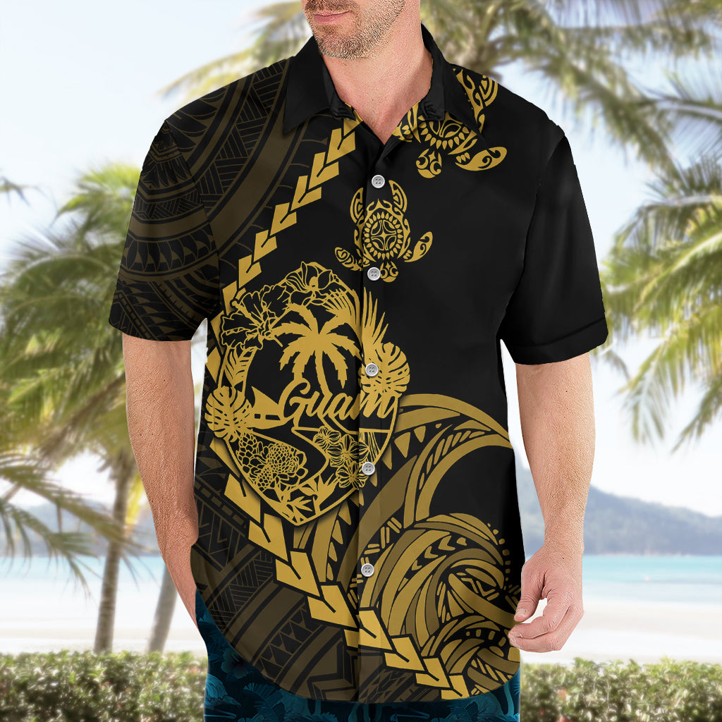 Personalised Guam Hawaiian Shirt Tribal Turtles Curves Style - Gold LT7 - Polynesian Pride