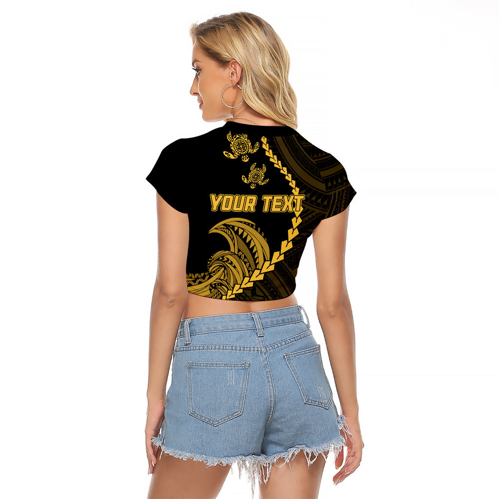 Personalised Guam Raglan Cropped T Shirt Tribal Turtles Curves Style - Gold LT7 - Polynesian Pride