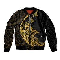 Personalised Guam Sleeve Zip Bomber Jacket Tribal Turtles Curves Style - Gold LT7 Unisex Gold - Polynesian Pride