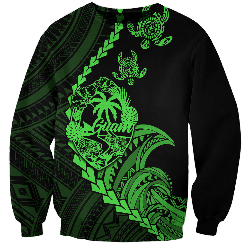 Personalised Guam Sweatshirt Tribal Turtles Curves Style - Green LT7 Unisex Green - Polynesian Pride