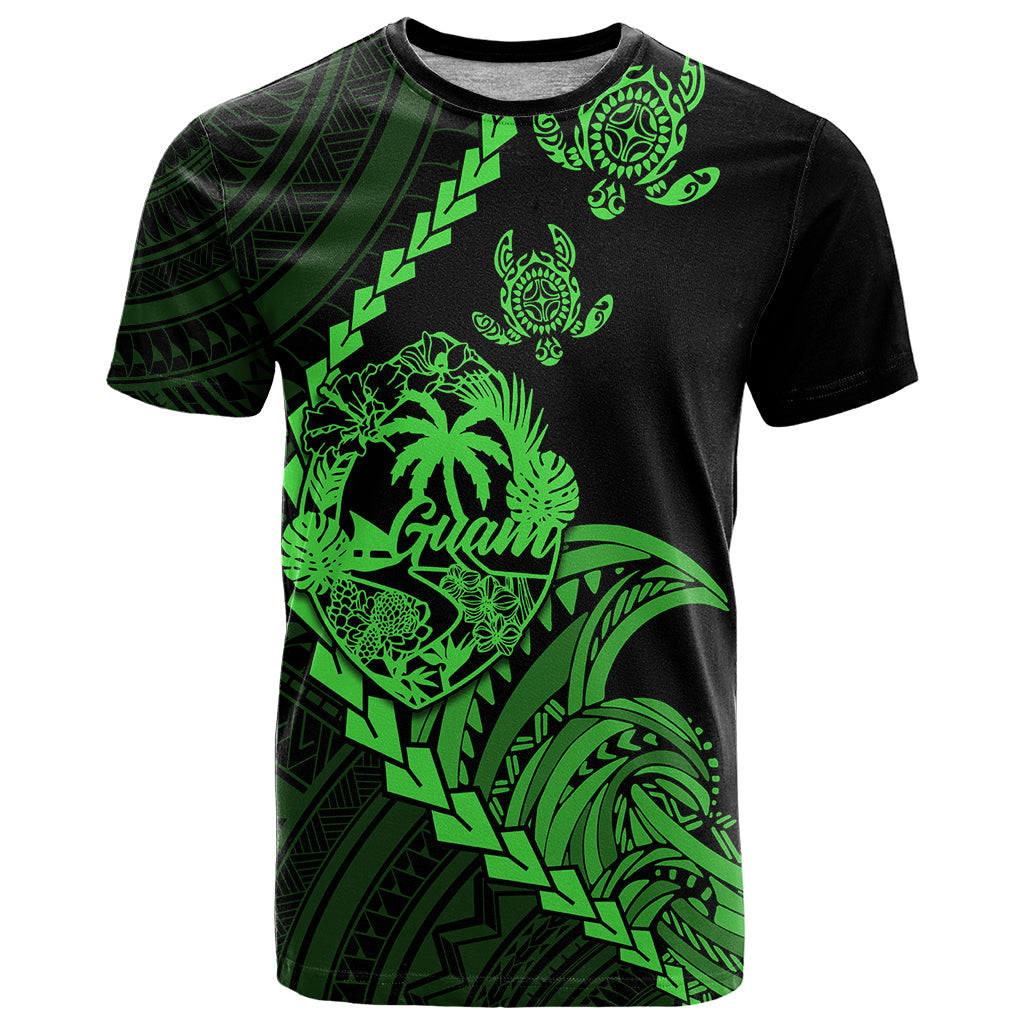 Custom Guam T Shirt Tribal Turtles Curves Style Green LT7 Green - Polynesian Pride