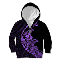 Personalised Guam Kid Hoodie Tribal Turtles Curves Style - Purple LT7 Zip Hoodie Purple - Polynesian Pride