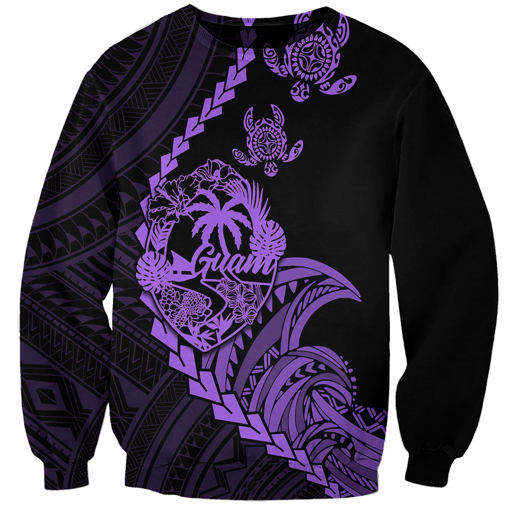 Personalised Guam Sweatshirt Tribal Turtles Curves Style - Purple LT7 Unisex Purple - Polynesian Pride