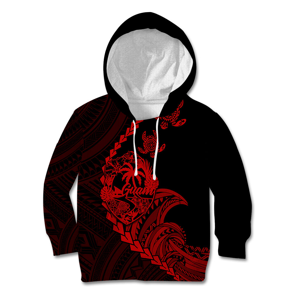 Personalised Guam Kid Hoodie Tribal Turtles Curves Style - Red LT7 Hoodie Red - Polynesian Pride