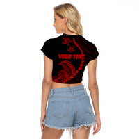 Personalised Guam Raglan Cropped T Shirt Tribal Turtles Curves Style - Red LT7 - Polynesian Pride