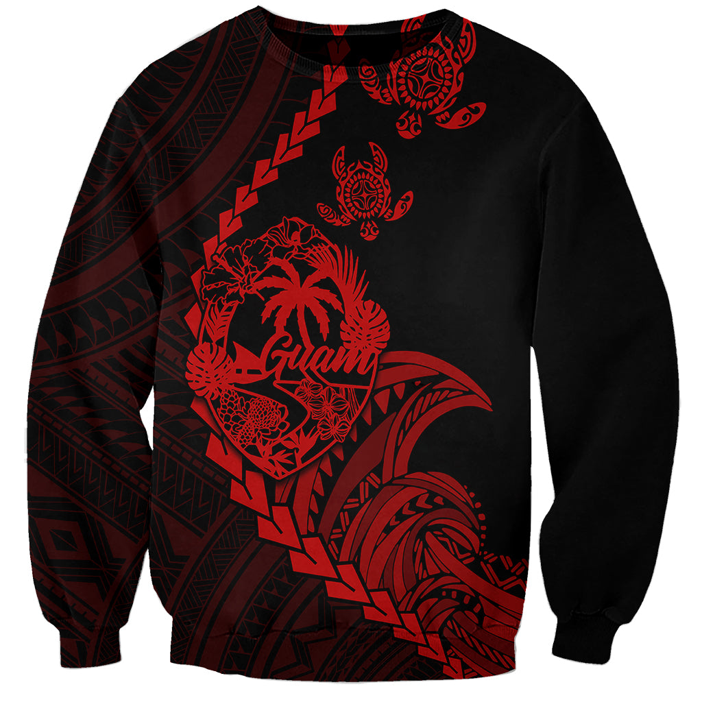 Personalised Guam Sweatshirt Tribal Turtles Curves Style - Red LT7 Unisex Red - Polynesian Pride