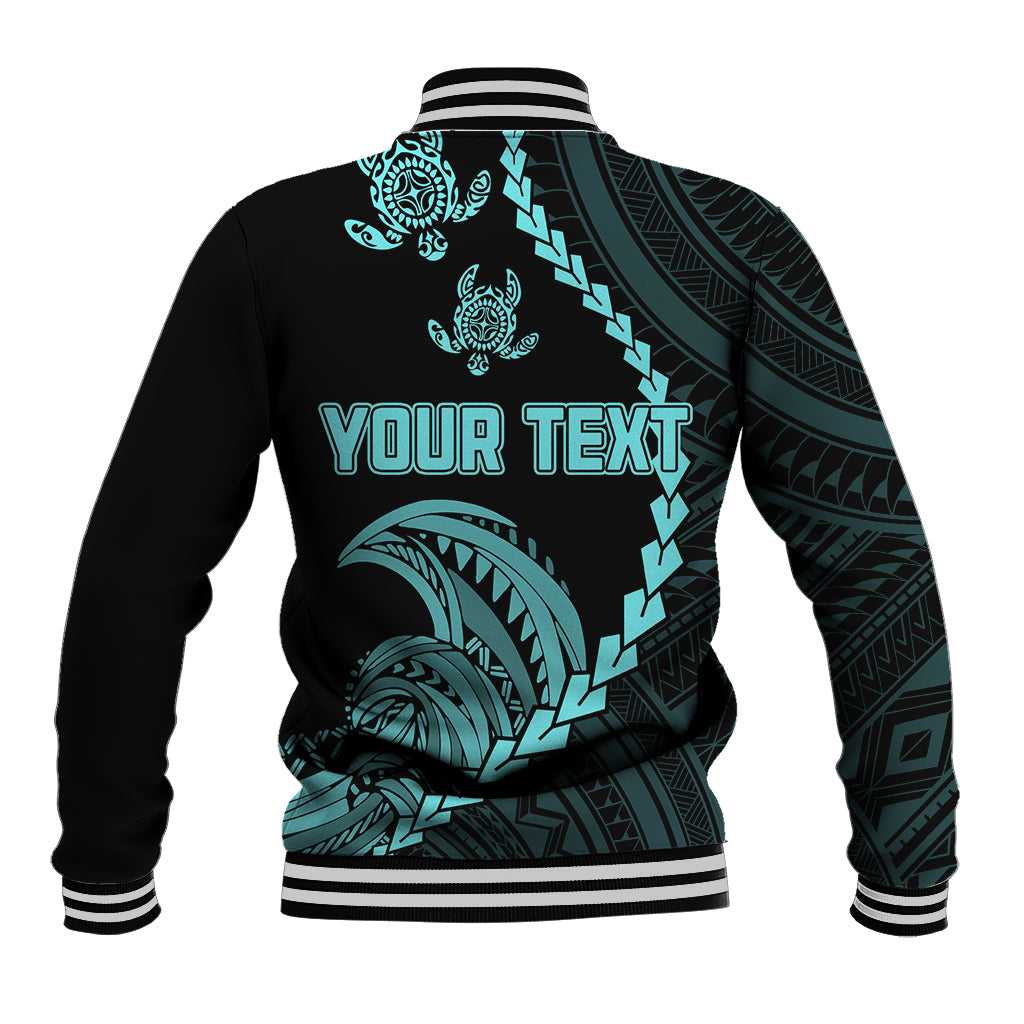 Personalised Guam Baseball Jacket Tribal Turtles Curves Style - Turquoise LT7 - Polynesian Pride
