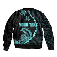 Personalised Guam Bomber Jacket Tribal Turtles Curves Style - Turquoise LT7 - Polynesian Pride