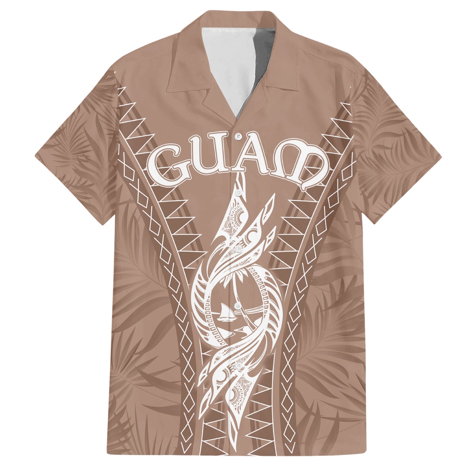 Personalised Guam Hawaiian Shirt Chamoro Latte Stone Mix Tropical - Brown LT7 Brown - Polynesian Pride