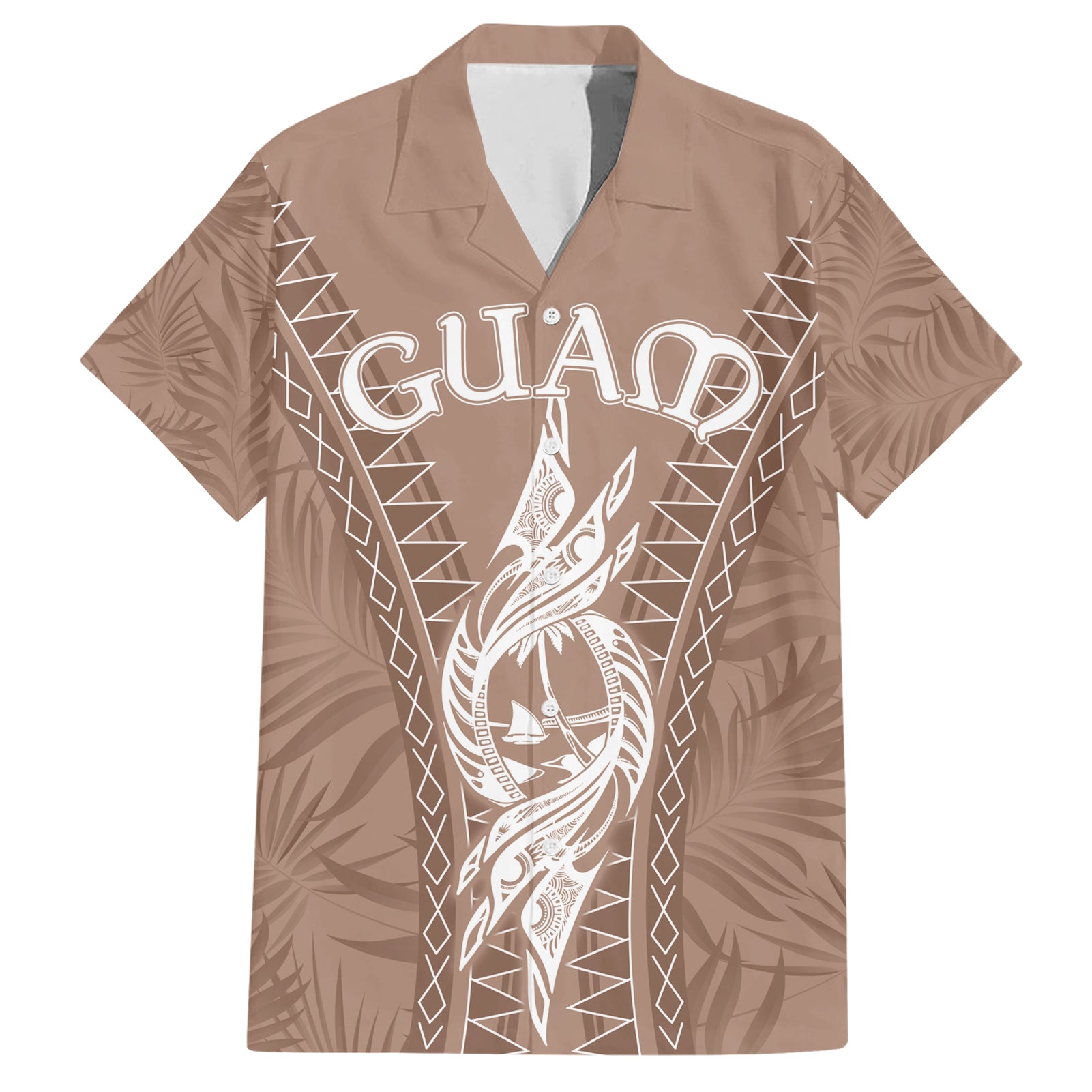Personalised Guam Hawaiian Shirt Chamoro Latte Stone Mix Tropical - Brown LT7 Brown - Polynesian Pride