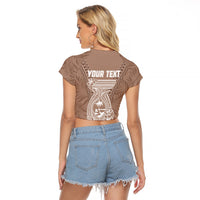 Personalised Guam Raglan Cropped T Shirt Chamoro Latte Stone Mix Tropical - Brown LT7 - Polynesian Pride