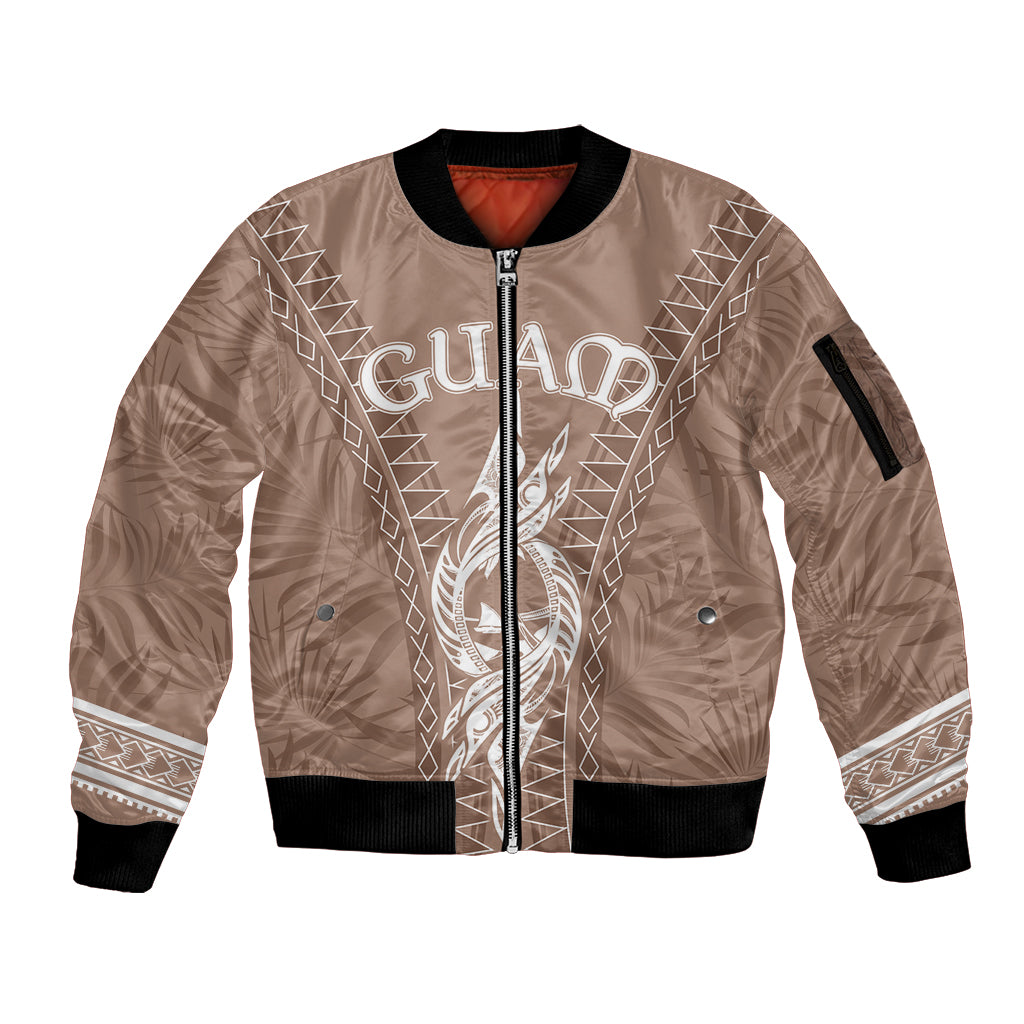 Personalised Guam Sleeve Zip Bomber Jacket Chamoro Latte Stone Mix Tropical - Brown LT7 Unisex Brown - Polynesian Pride