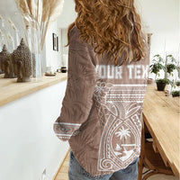 Personalised Guam Women Casual Shirt Chamoro Latte Stone Mix Tropical - Brown LT7 - Polynesian Pride