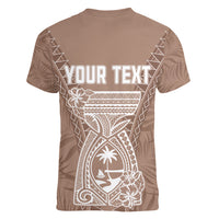 Personalised Guam Women V Neck T Shirt Chamoro Latte Stone Mix Tropical - Brown LT7 - Polynesian Pride