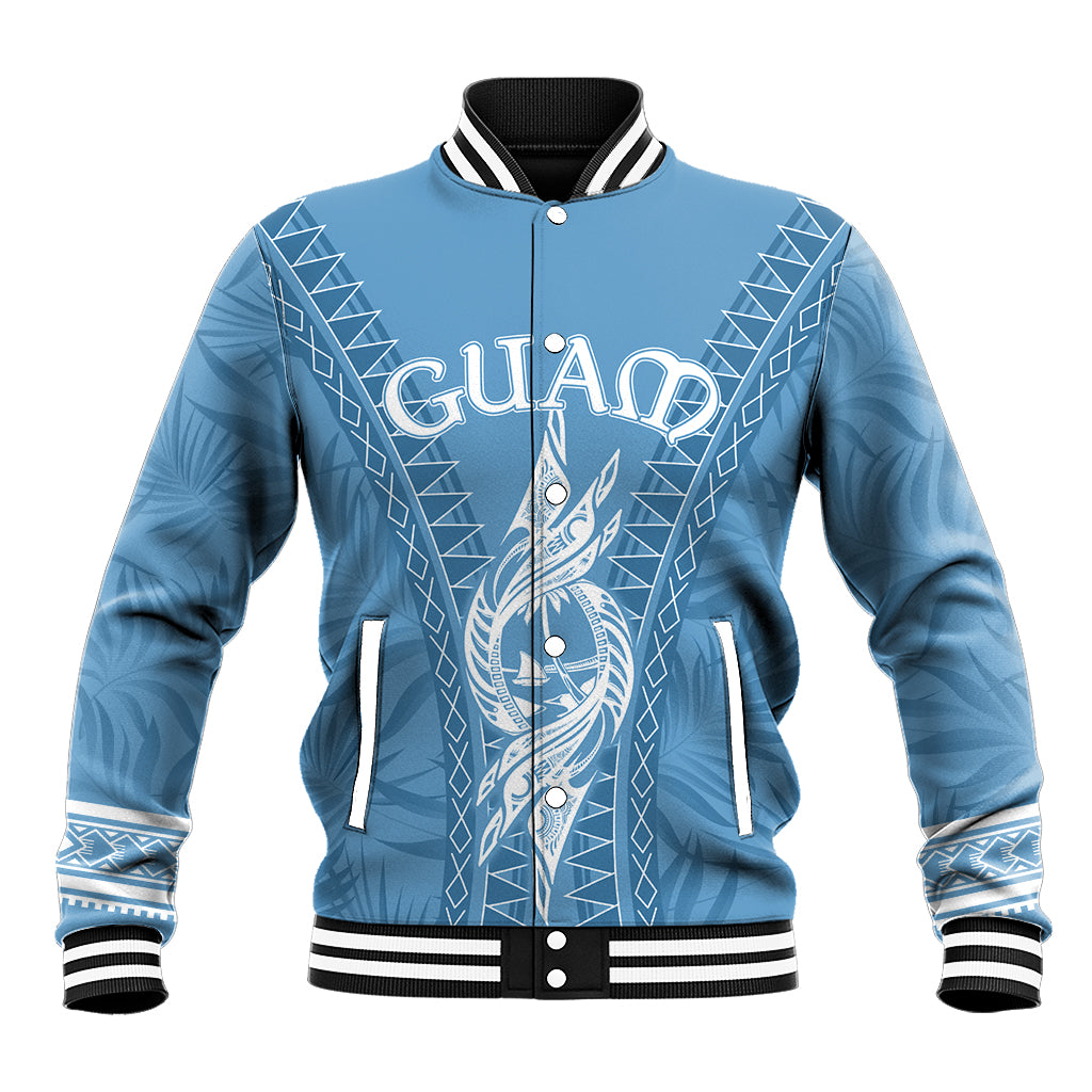 Personalised Guam Baseball Jacket Chamoro Latte Stone Mix Tropical - Blue LT7 Unisex Blue - Polynesian Pride