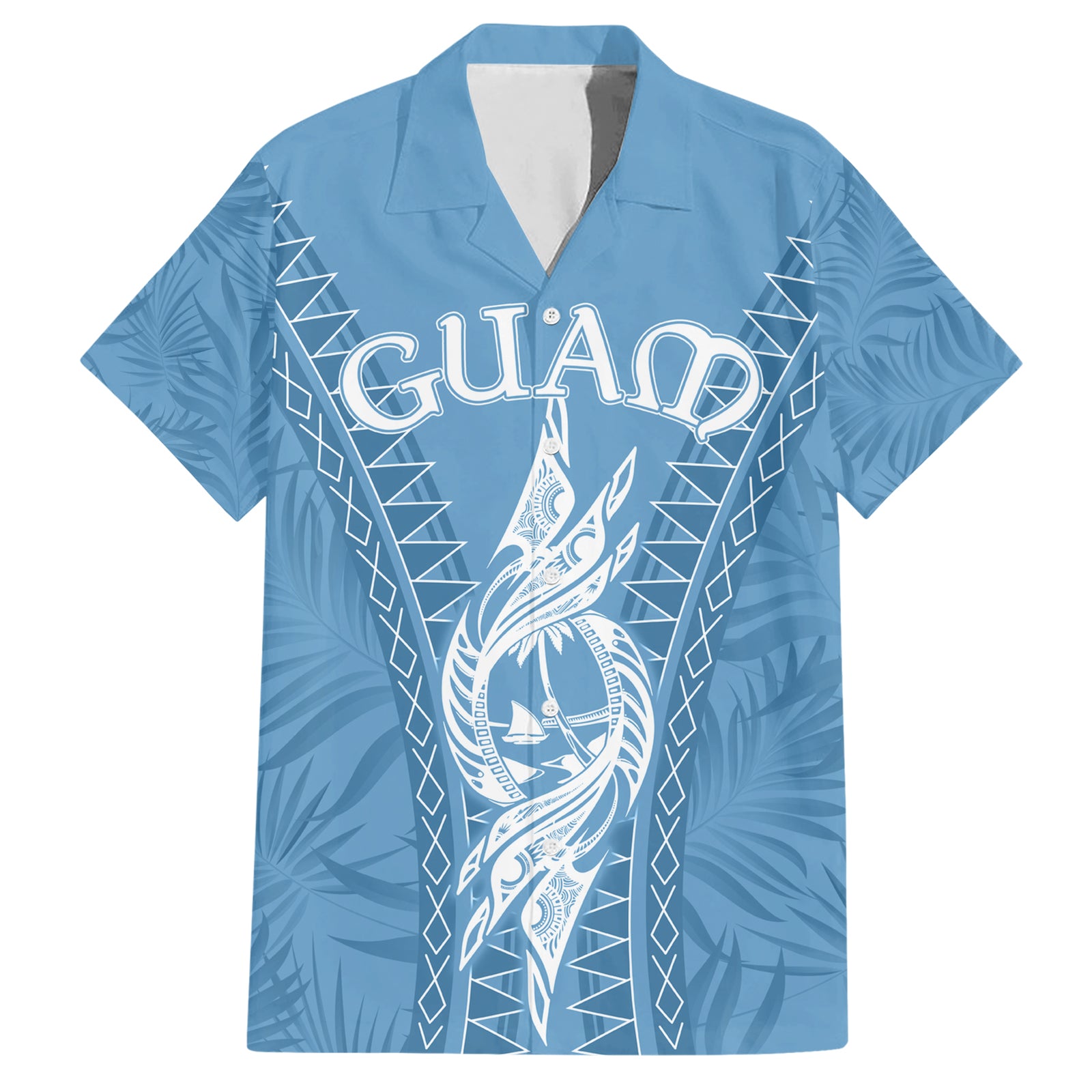Personalised Guam Hawaiian Shirt Chamoro Latte Stone Mix Tropical - Blue LT7 Blue - Polynesian Pride
