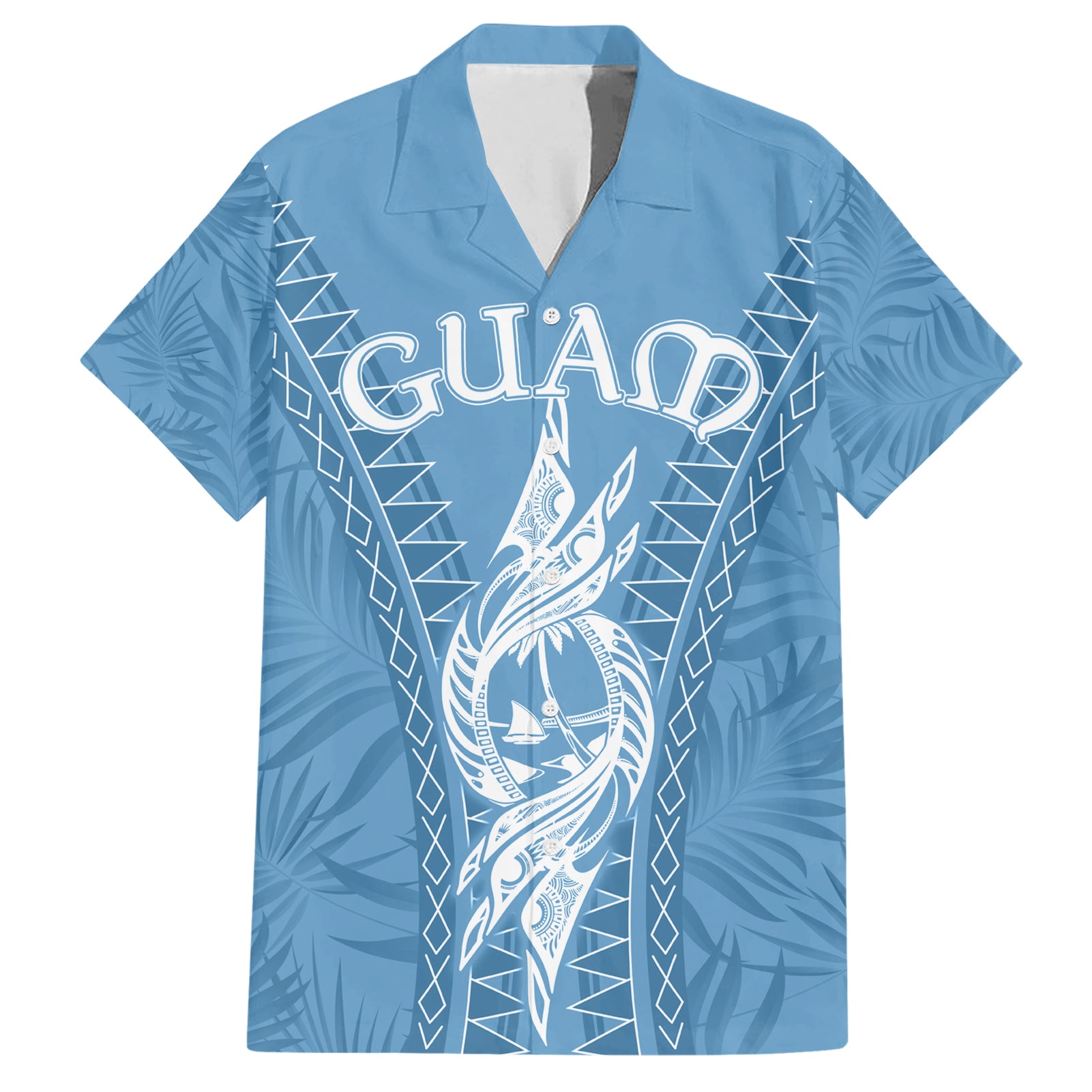 Personalised Guam Hawaiian Shirt Chamoro Latte Stone Mix Tropical - Blue LT7 Blue - Polynesian Pride