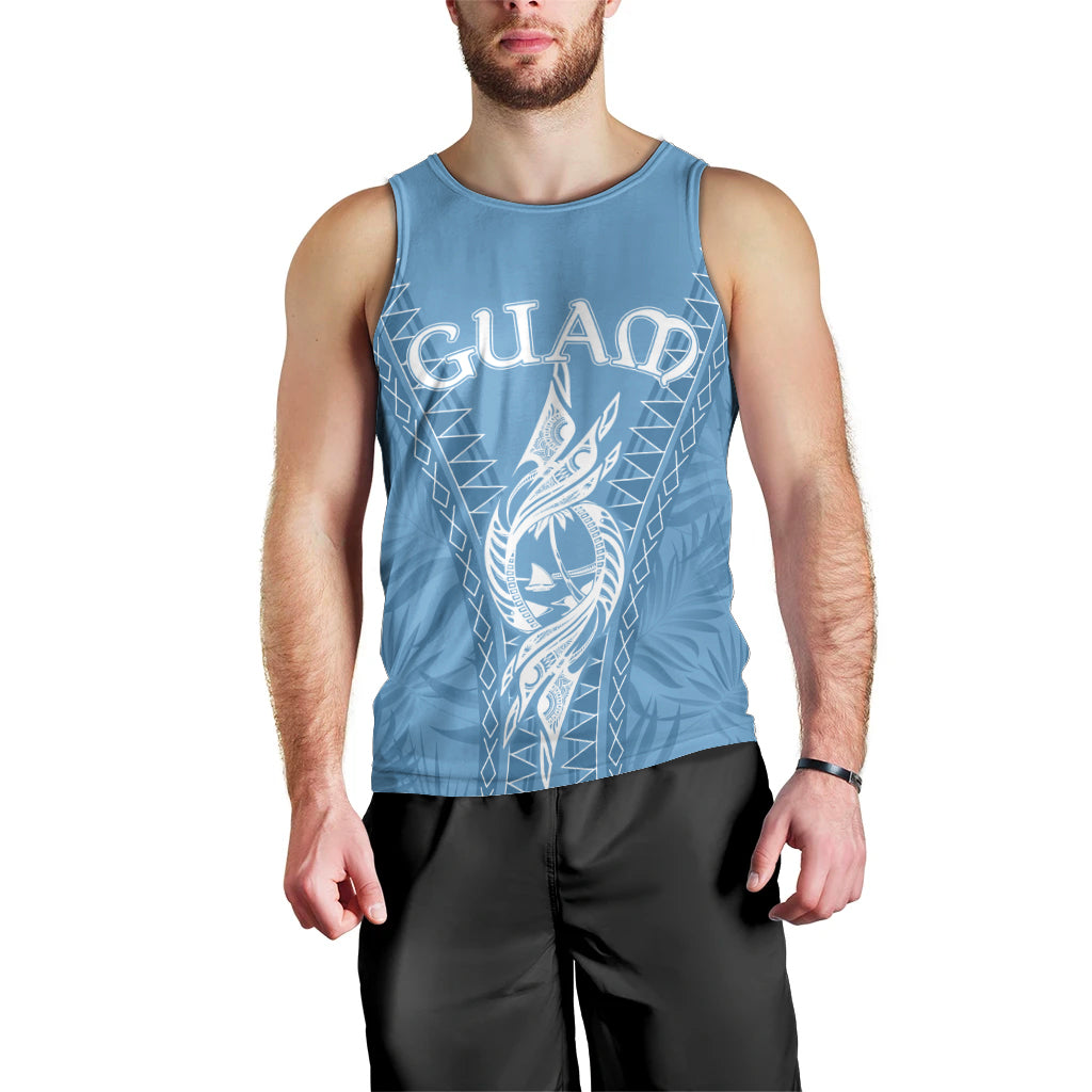 Personalised Guam Men Tank Top Chamoro Latte Stone Mix Tropical - Blue LT7 - Polynesian Pride