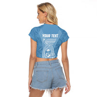 Personalised Guam Raglan Cropped T Shirt Chamoro Latte Stone Mix Tropical - Blue LT7 - Polynesian Pride