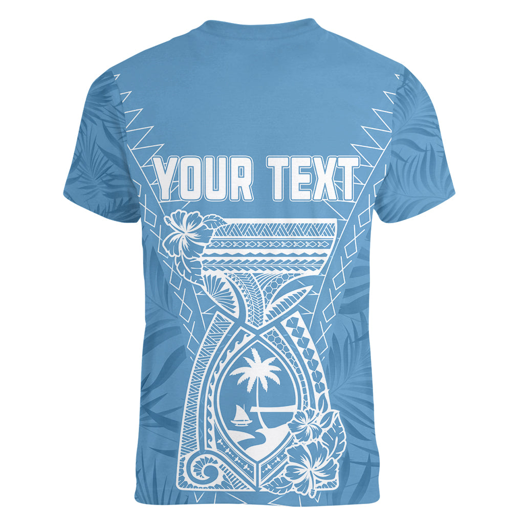 Personalised Guam Women V Neck T Shirt Chamoro Latte Stone Mix Tropical - Blue LT7 - Polynesian Pride