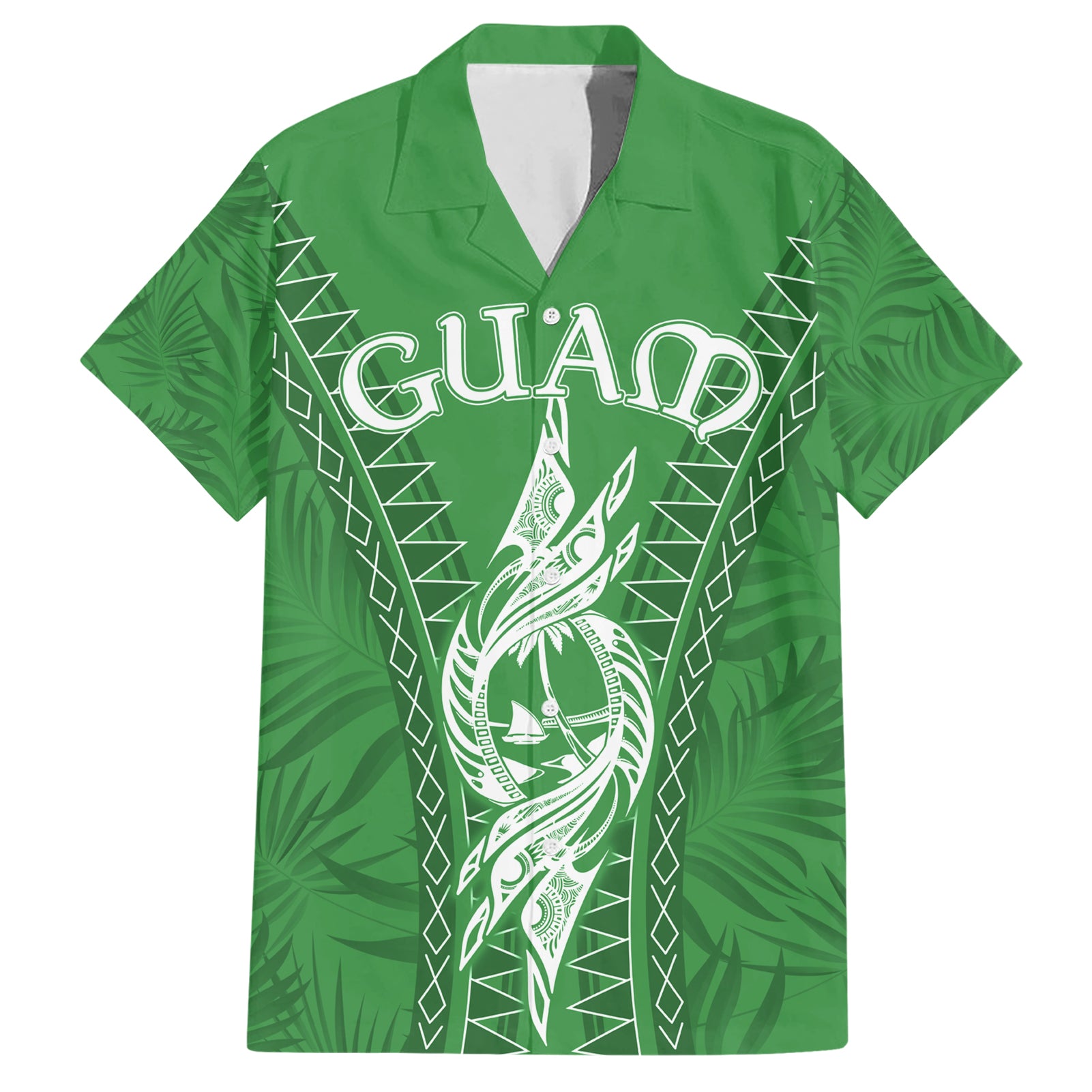 Personalised Guam Hawaiian Shirt Chamoro Latte Stone Mix Tropical - Green LT7 Green - Polynesian Pride