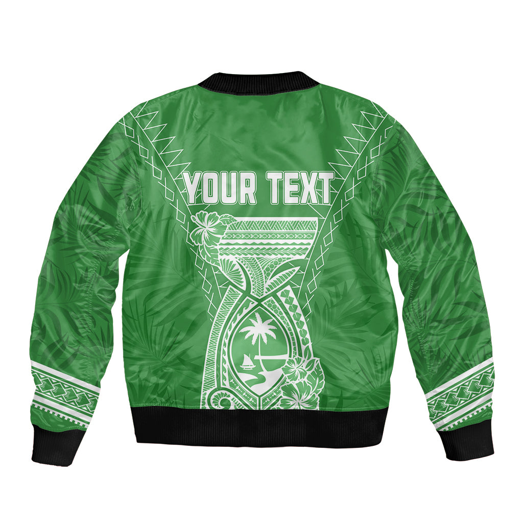Personalised Guam Sleeve Zip Bomber Jacket Chamoro Latte Stone Mix Tropical - Green LT7 - Polynesian Pride