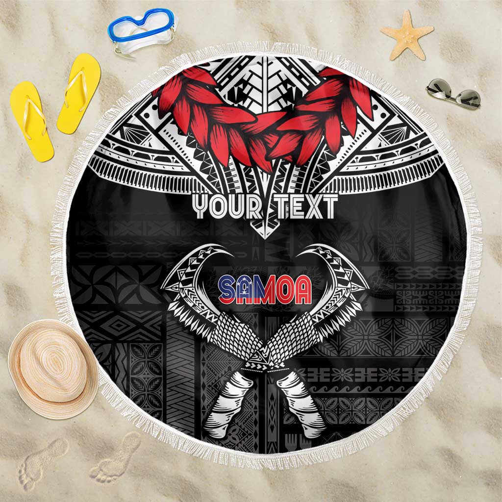 Personalized Talofa Samoa Beach Blanket Ulafala With Toa Nifo'oti - Black