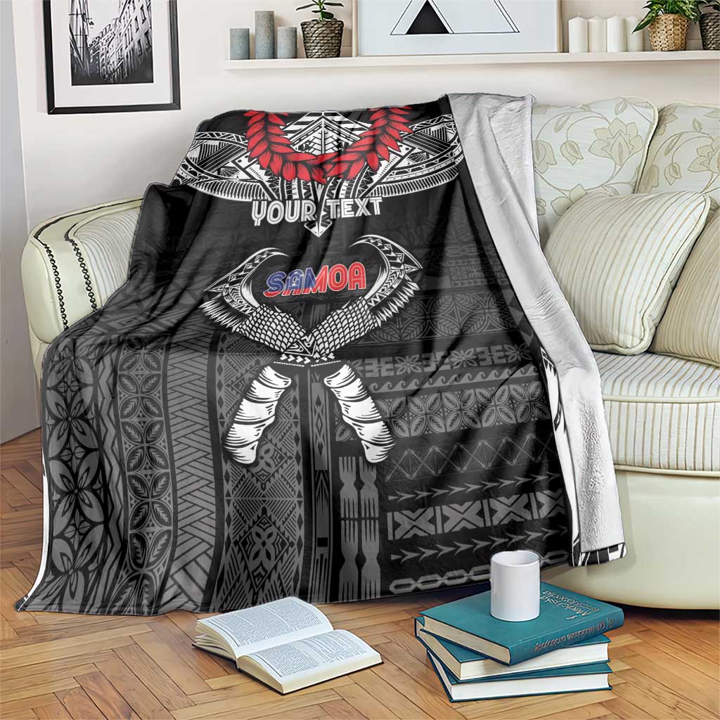 Personalized Talofa Samoa Blanket Ulafala With Toa Nifo'oti - Black