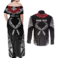 Personalized Talofa Samoa Couples Matching Off Shoulder Maxi Dress and Long Sleeve Button Shirt Ulafala With Toa Nifo'oti - Black