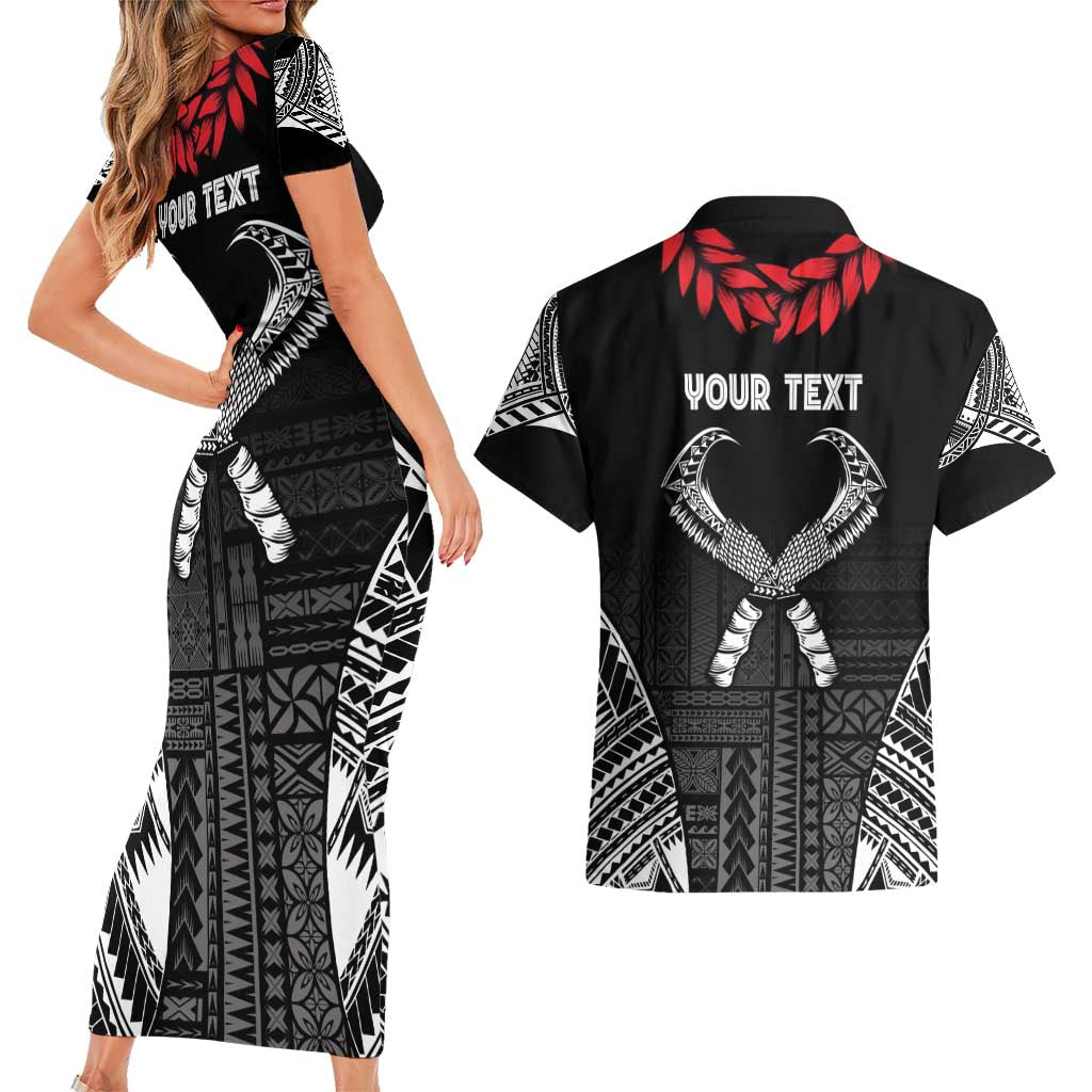 Personalized Talofa Samoa Couples Matching Short Sleeve Bodycon Dress and Hawaiian Shirt Ulafala With Toa Nifo'oti - Black