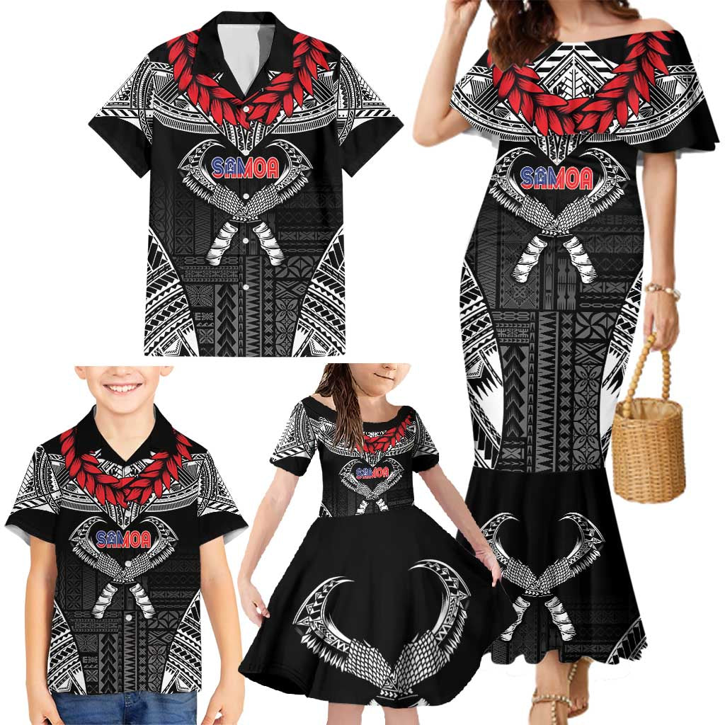 Personalized Talofa Samoa Family Matching Mermaid Dress and Hawaiian Shirt Ulafala With Toa Nifo'oti - Black