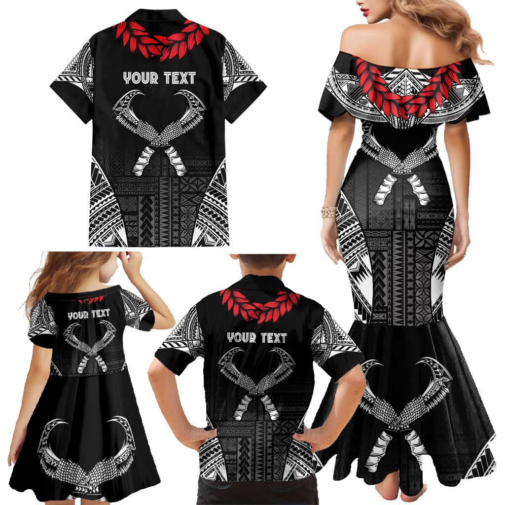 Personalized Talofa Samoa Family Matching Mermaid Dress and Hawaiian Shirt Ulafala With Toa Nifo'oti - Black