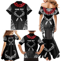 Personalized Talofa Samoa Family Matching Mermaid Dress and Hawaiian Shirt Ulafala With Toa Nifo'oti - Black