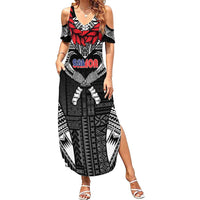 Personalized Talofa Samoa Family Matching Summer Maxi Dress and Hawaiian Shirt Ulafala With Toa Nifo'oti - Black