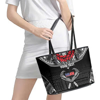 Personalized Talofa Samoa Leather Tote Bag Ulafala With Toa Nifo'oti - Black