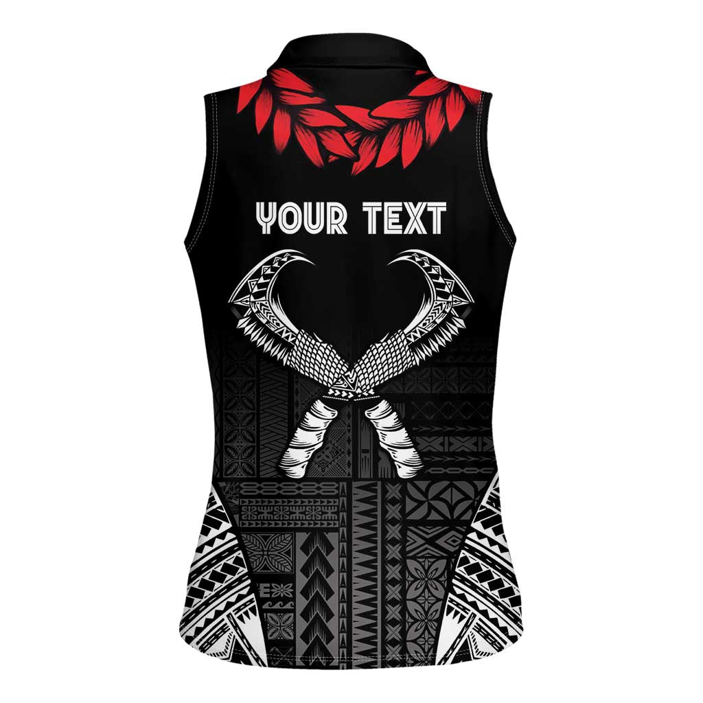 Personalized Talofa Samoa Women Sleeveless Polo Shirt Ulafala With Toa Nifo'oti - Black