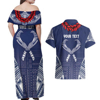 Personalized Talofa Samoa Couples Matching Off Shoulder Maxi Dress and Hawaiian Shirt Ulafala With Toa Nifo'oti - Blue LT7 - Polynesian Pride