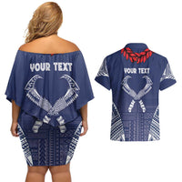 Personalized Talofa Samoa Couples Matching Off Shoulder Short Dress and Hawaiian Shirt Ulafala With Toa Nifo'oti - Blue