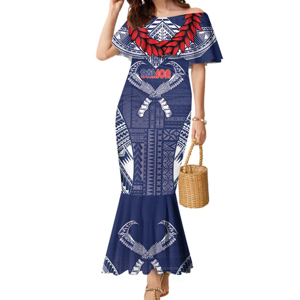 Personalized Talofa Samoa Family Matching Mermaid Dress and Hawaiian Shirt Ulafala With Toa Nifo'oti - Blue