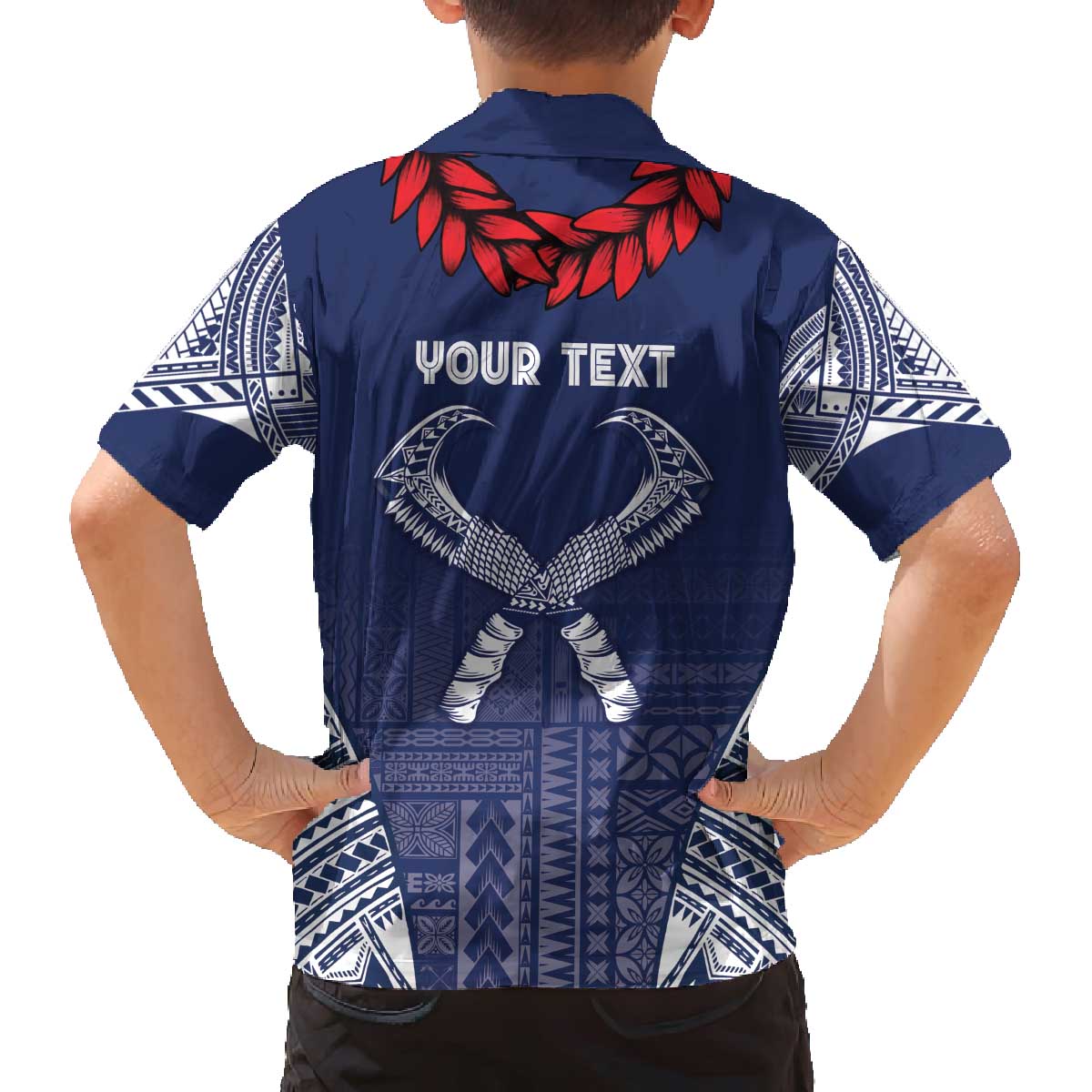 Personalized Talofa Samoa Family Matching Off The Shoulder Long Sleeve Dress and Hawaiian Shirt Ulafala With Toa Nifo'oti - Blue