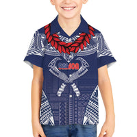 Personalized Talofa Samoa Family Matching Off The Shoulder Long Sleeve Dress and Hawaiian Shirt Ulafala With Toa Nifo'oti - Blue