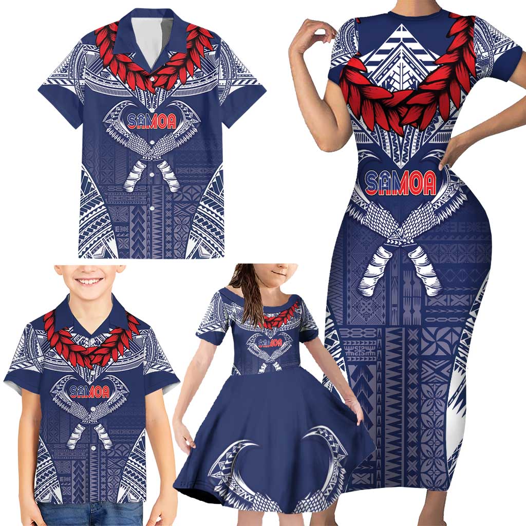 Personalized Talofa Samoa Family Matching Short Sleeve Bodycon Dress and Hawaiian Shirt Ulafala With Toa Nifo'oti - Blue
