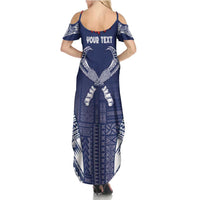 Personalized Talofa Samoa Family Matching Summer Maxi Dress and Hawaiian Shirt Ulafala With Toa Nifo'oti - Blue