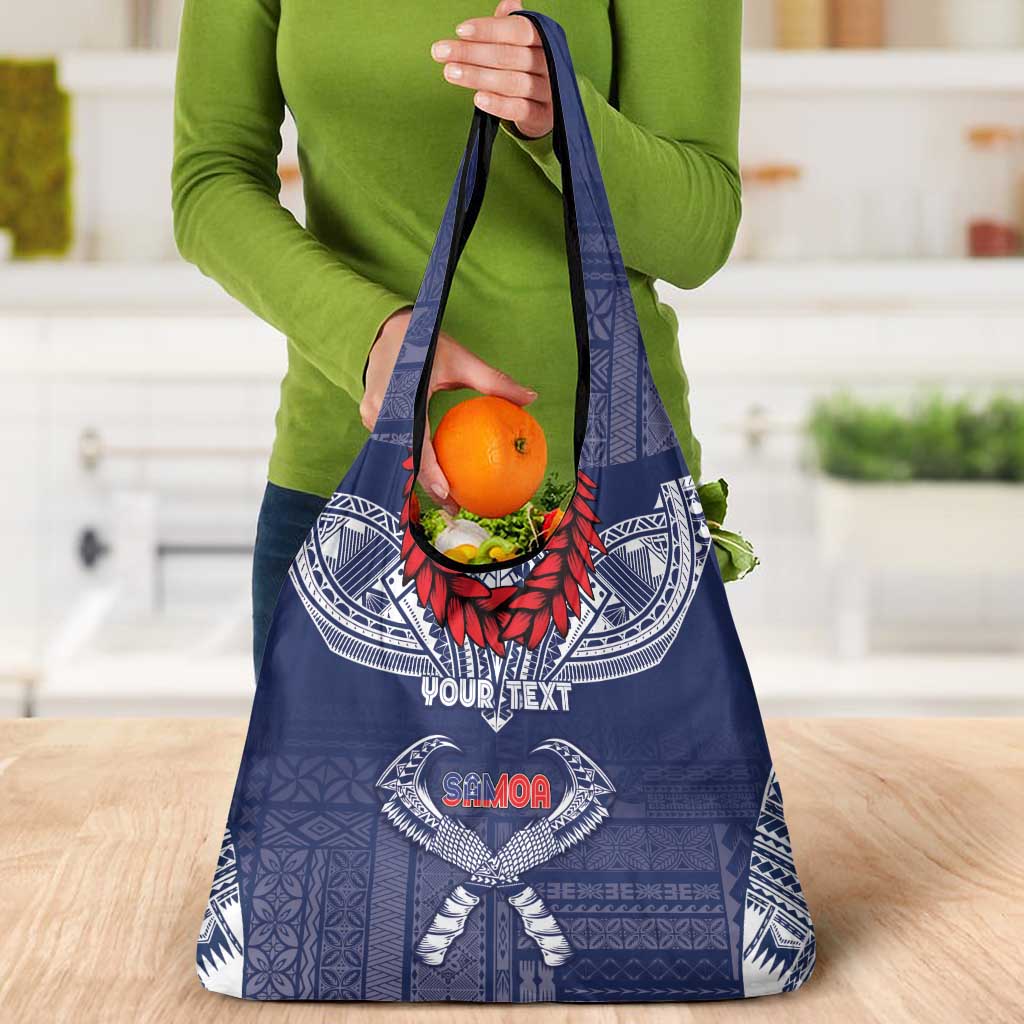 Personalized Talofa Samoa Grocery Bag Ulafala With Toa Nifo'oti - Blue