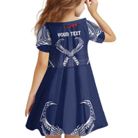 Personalized Talofa Samoa Kid Short Sleeve Dress Ulafala With Toa Nifo'oti - Blue