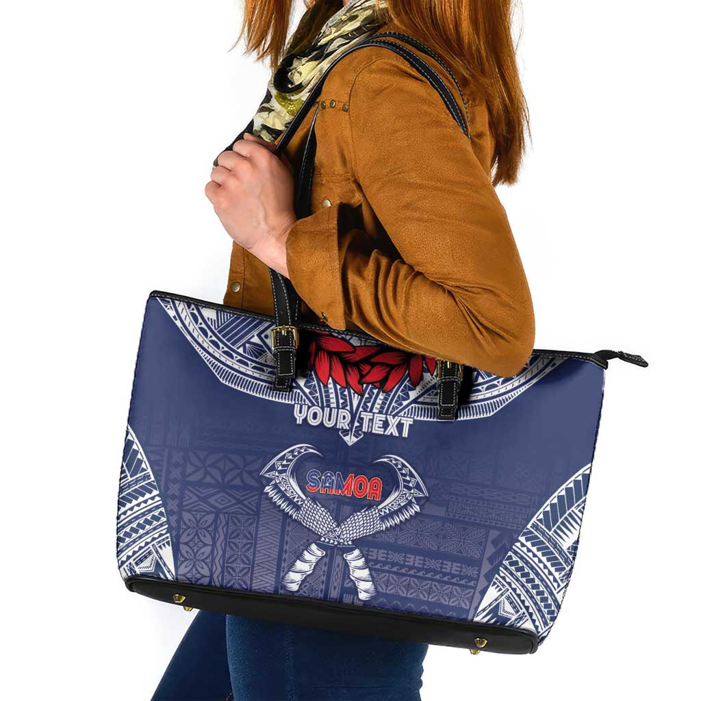 Personalized Talofa Samoa Leather Tote Bag Ulafala With Toa Nifo'oti - Blue